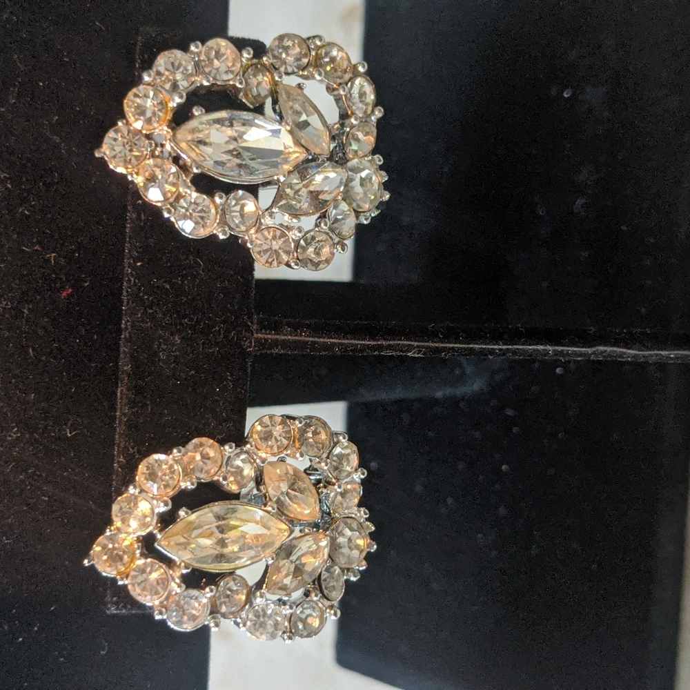 Ledo  Stamped Earrings With Rhinestone Leaf Designed  Clip